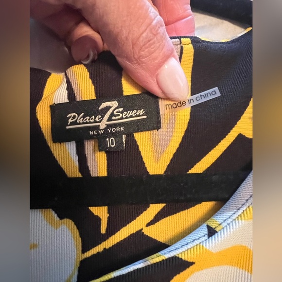 Phase 7 Seven sleeveless sheath dress size 10 Yellow Black floral midi EUC - Picture 11 of 12